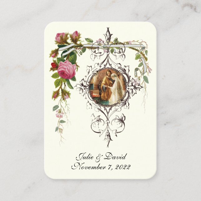 Carte De Visite Mariage catholique privilégier les Roses élégants  (Devant)
