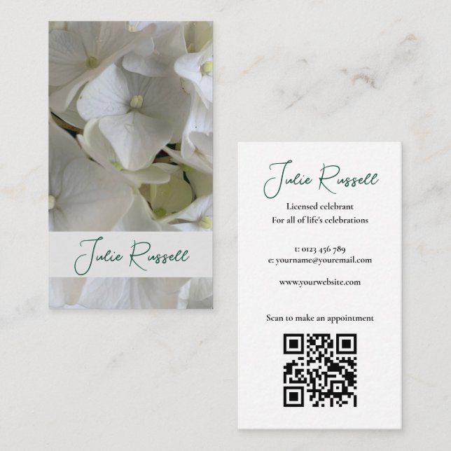Carte De Visite Mariage célébré Simple Blanc Floral (Devant / Derrière)