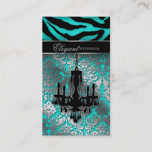 Carte De Visite Mariage Chandelier Événement Planificateur Blue Si (Devant)