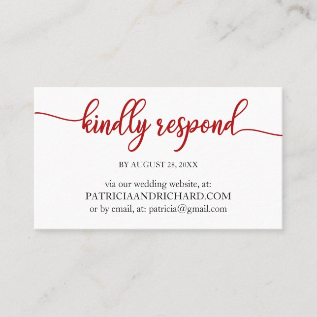 Carte De Visite Mariage de calligraphie simple en ligne RSVP (Devant)