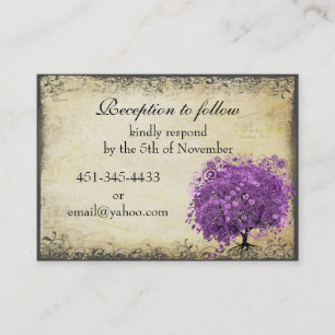 Carte De Visite Mariage de feuille d'arbre de coeur violet radiant