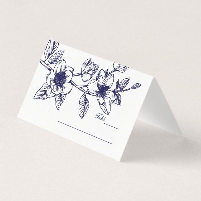 Carte De Visite Mariage de fleurs de Magnolia bleu marine (Devant)