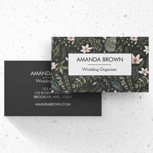 Carte De Visite Mariage de motifs floraux d'aquarelle moderne (Front and Back Side)