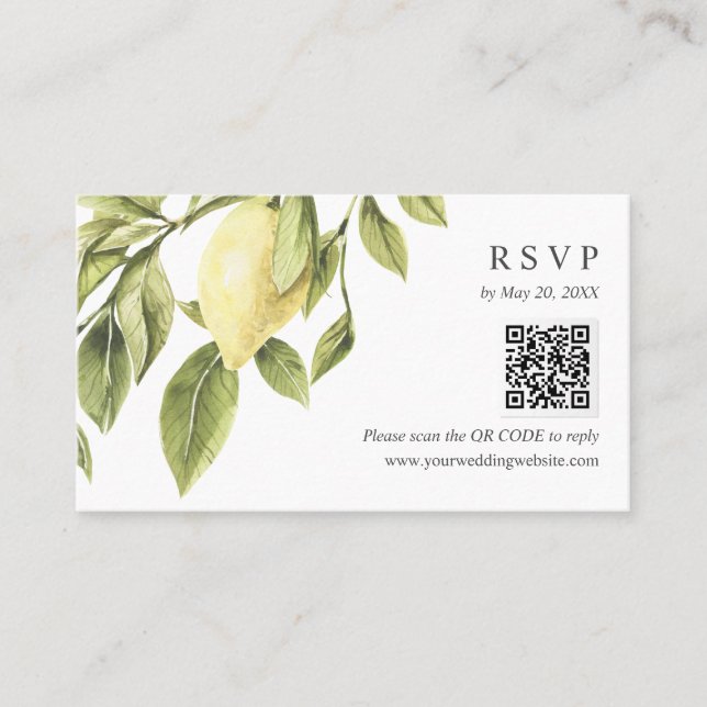 Carte De Visite Mariage des feuilles de citron jaune RSVP en ligne (Devant)