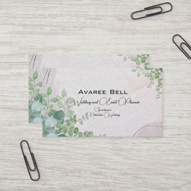 Carte De Visite Mariage Eucalyptus et planificateur d'événements (Devant/Arrière en situation)