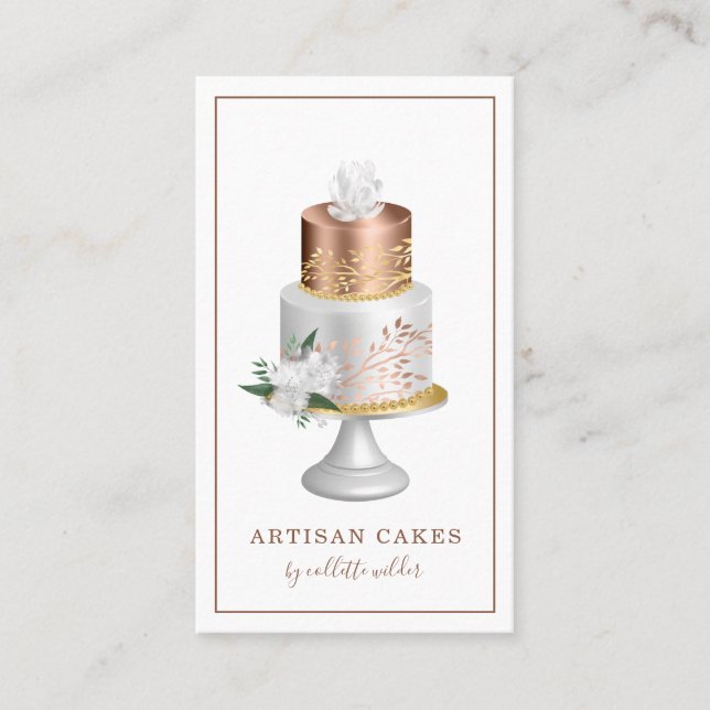 Carte De Visite Mariage Gâteau Rose Gold Pearl Boulangerie (Devant)