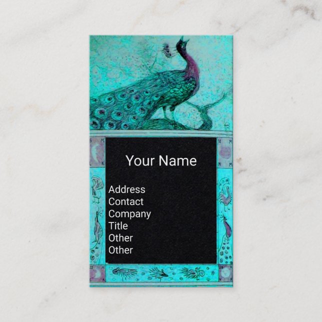 Carte De Visite MARIAGE LOVE PEACOCK MONOGRAM Blue Black Paper (Devant)