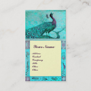 Carte De Visite MARIAGE LOVE PEACOCK MONOGRAM Blue Ivory perle