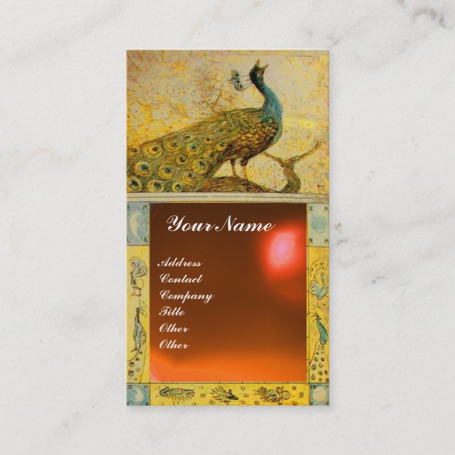 Carte De Visite MARIAGE LOVE PEACOCK MONOGRAM jaune orange agate (Devant)