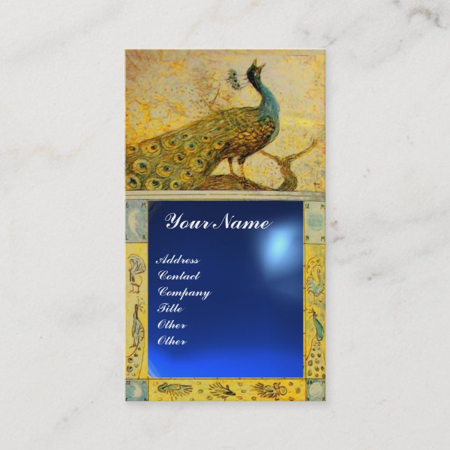 Carte De Visite MARIAGE LOVE PEACOCK MONOGRAM jaune saphir bleu (Devant)