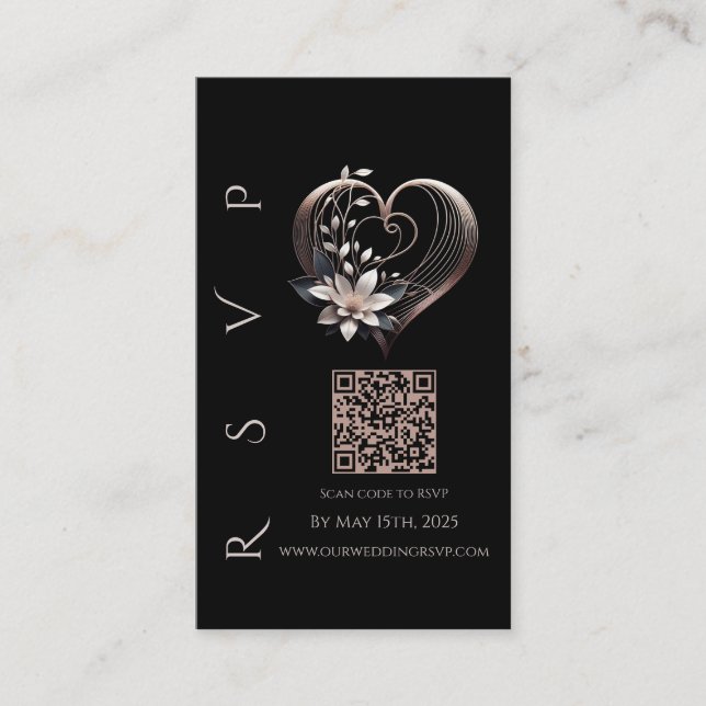 Carte De Visite Mariage moderne RSVP QR code-Coeur rose (Devant)