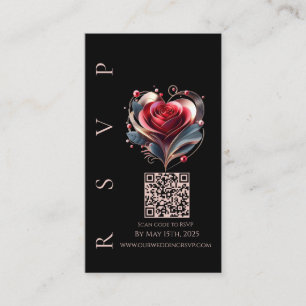 Carte De Visite Mariage moderne RSVP QR code-Coeur Rose en forme d