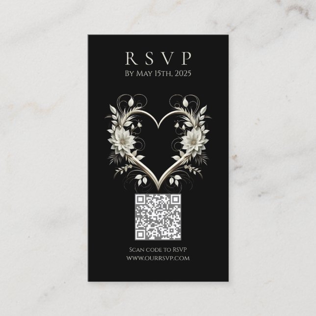 Carte De Visite Mariage moderne RSVP QR code-Fleurs avec un coeur (Devant)