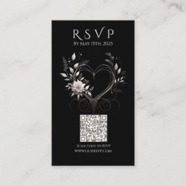 Carte De Visite Mariage moderne RSVP QR code-Fleurs avec un coeur