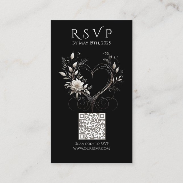 Carte De Visite Mariage moderne RSVP QR code-Fleurs avec un coeur (Devant)