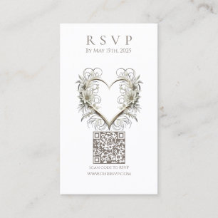 Carte De Visite Mariage moderne RSVP QR code-Fleurs avec un coeur