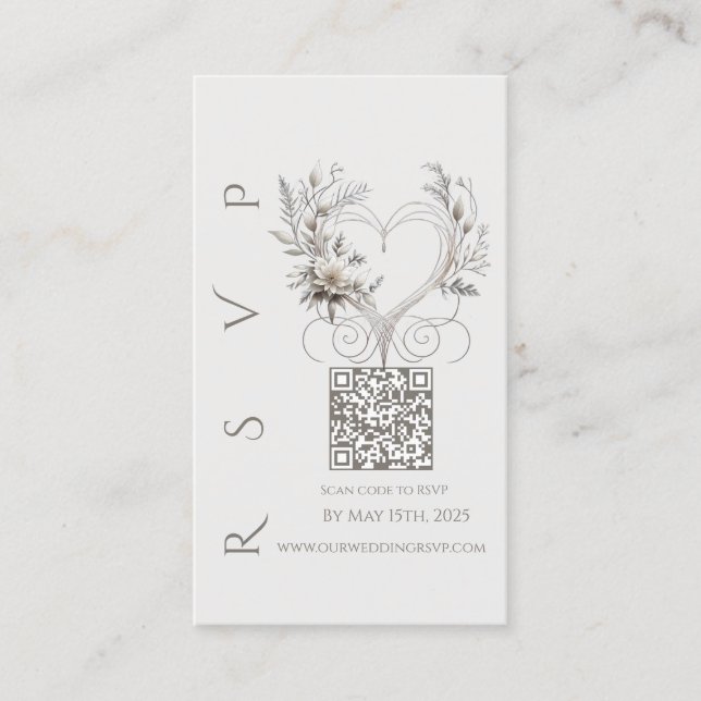 Carte De Visite Mariage moderne RSVP QR code-Fleurs blanches (Devant)