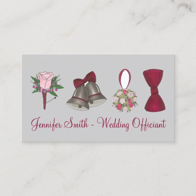 Carte De Visite Mariage nuptial Bell Floral Bow Pastor Officier (Devant)