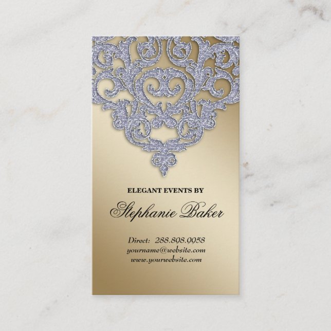 Carte De Visite Mariage Planificateur d'événements Damask Silver S (Devant)