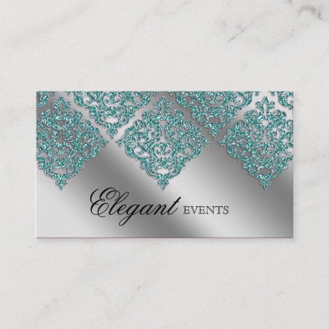 Carte De Visite Mariage Planificateur d'événements Damask Sparkle  (Devant)