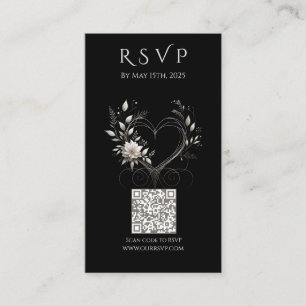 Carte De Visite Mariage RSVP QR code-Fleurs blanches avec un coeur