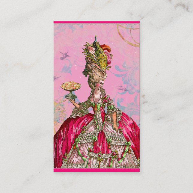 Carte De Visite Marie Antoinette en rose avec le paon (Devant)