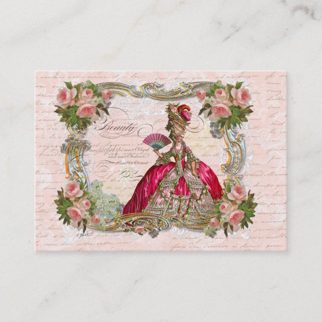 Carte De Visite Marie Antoinette et Roses roses (Devant)