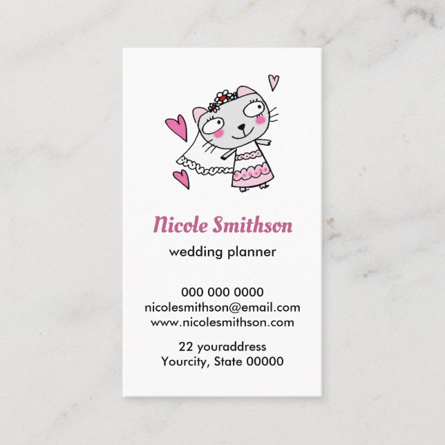 Carte De Visite mariée chat doodle (Devant)