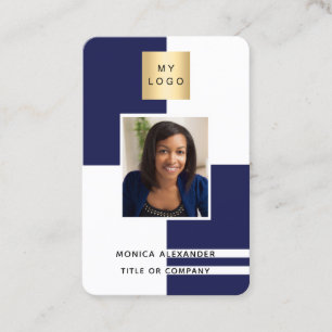 Carte De Visite Marine bleu blanc profil photo entreprise code QR