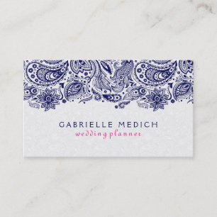Carte De Visite Marine bleu et blanc Floral Paisley dentelle