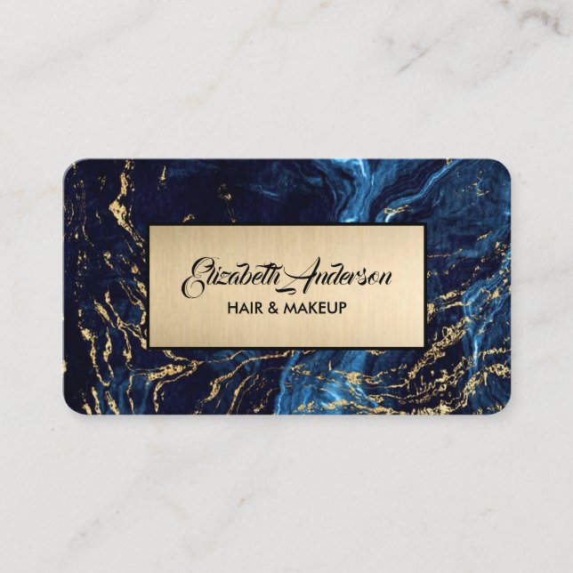 Carte De Visite Marine bleu et or Parties scintillant marbre Agate (Devant)