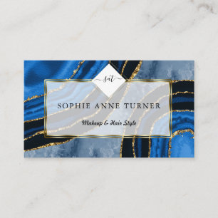 Carte De Visite Marine Blue Agate Gold Initiales Logo Maquillage A