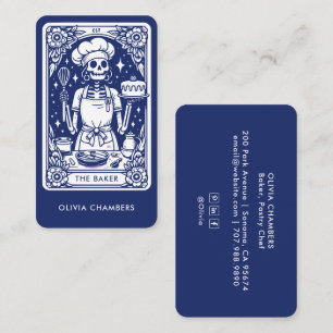 Carte De Visite Marine Blue Baker Tarot Squelette pâtissier Chef