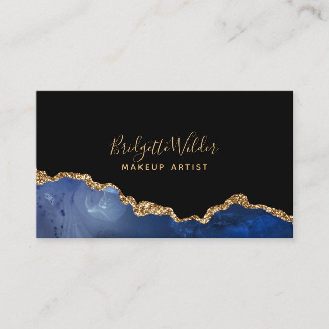 Carte De Visite Marine Blue Black Gold Foil Agate Artiste maquilla (Devant)
