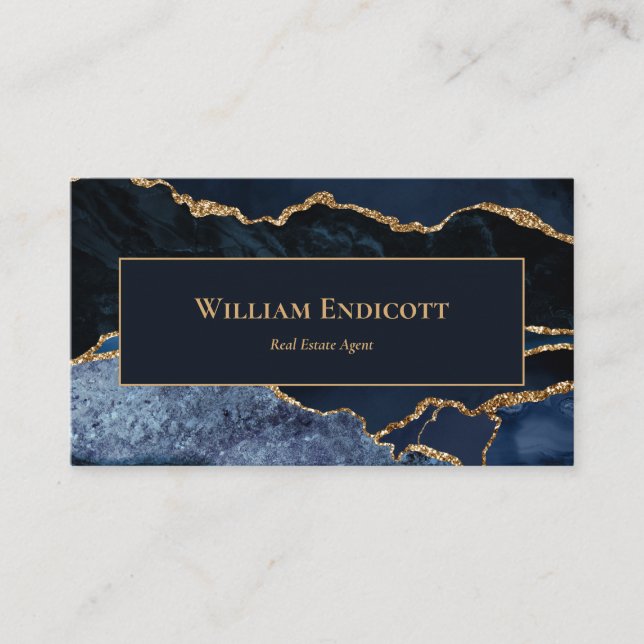 Carte De Visite Marine Blue Gold Agate Immobilier Professionnel (Devant)