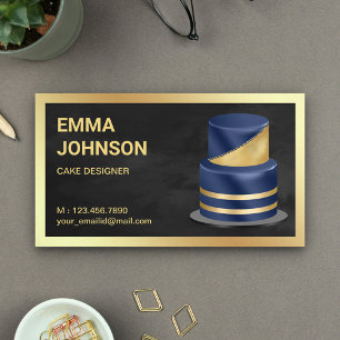 Carte De Visite Marine Blue Gold Foil Custom Cake Pâtisserie Chef 