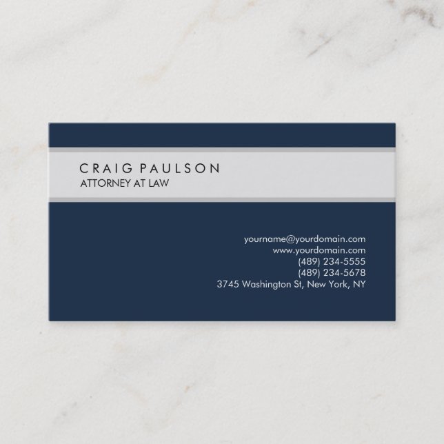 Carte De Visite Marine Blue Grey Elegant Plain Professionnel (Devant)