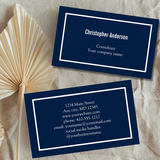 Carte De Visite Marine Blue White Minimal Professionnel Entreprise (Navy Blue and White Professional Corporate Business Cards)