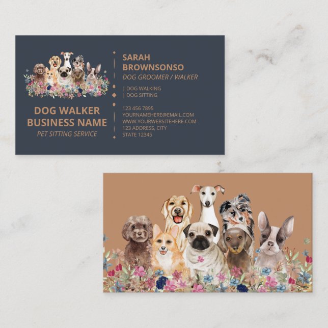 Carte De Visite Marine Brown en ligne Chien service de marche Bout (Devant / Derrière)