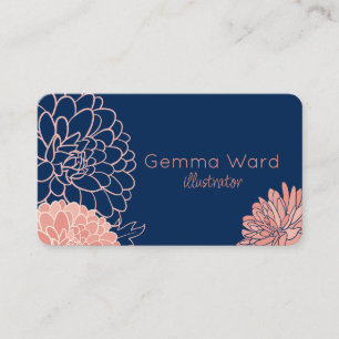 Carte De Visite Marine et Dahlias roses