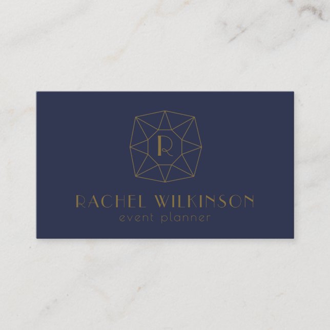Carte De Visite Marine et Gold Art Dec Gem Social Media Monogramme (Devant)