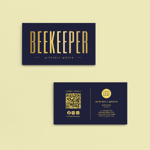 Carte De Visite Marine Et Gold Beekeeper QR Code & Logo