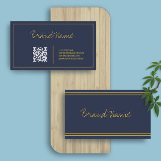 Carte De Visite Marine Gold | Élégante calligraphie Sleek QR Code