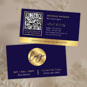 Carte De Visite Marine & Gold Logo Moderne Immobilier Code QR