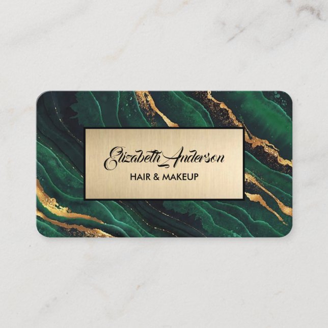Carte De Visite Marine Green et Parties scintillant or Marbre Agat (Devant)