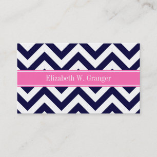 Carte De Visite Marine Lg Chevron HotPink2 Quatrefoil Nom Monogram