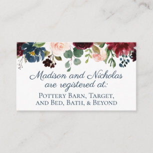 Carte De Visite Marine Marsala Floral Mariage Registre Insérer des