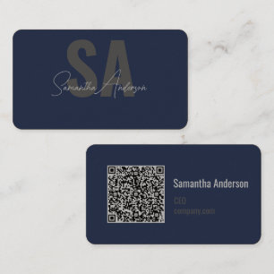 Carte De Visite Marine moderne bleu & argent avec code QR