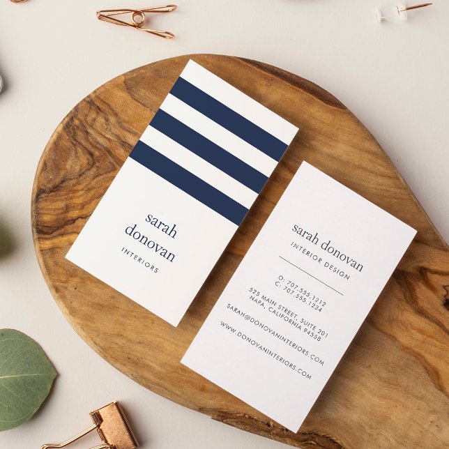Carte De Visite Marine moderne et bande blanche (Créateur téléchargé)