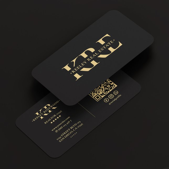 Carte De Visite Marketing professionnel Elegant Noir moderne (Professional Marketing Monogram Elegant Black Gold Business Card
)